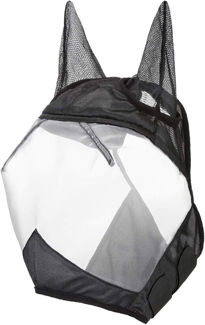 Harrison Howard CareMaster Horse Fly Mask Half Face with Ears Black/Silver Retro XL Extra Full Size