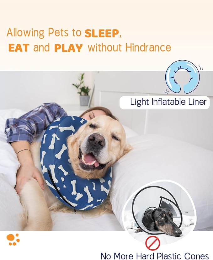 Supet Inflatable Dog Cone Collar Alternative After Surgery, Doggie Neck Donut Collar Recovery ECollar for Post Surgery, Soft Dog Cone for Small Medium Puppies Cats