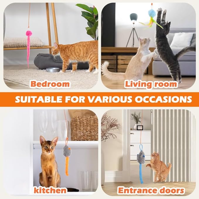 Rechargeable Electric Cat Teaser with Remote – Interactive Door Clip Toy for Cats, 2 Motion Modes (360° Spin & Irregular Jumping), Smart Auto Cat Toy for Exercise & Fun (Orange)