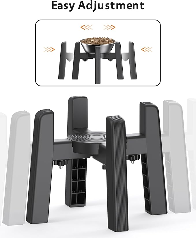 CZPET Dog Bowl Stand, 51 oz Large Capacity Raised Elevated Dog Food/Water Stainless Steel Feeder, Size Adjustable & Anti-Slip Stand for Medium Dogs (2 Pack)