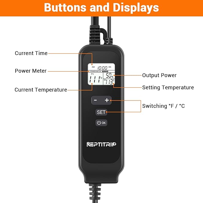 5.5 Inch Day-Night Thermostatic Reptile Heat Light Fixture - Heat Lamp Temperature Controller for Bearded Dragons, Snakes & Lizard – Bulb Not Included (Max 100W)