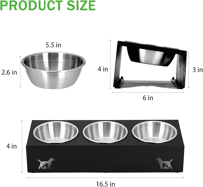 Upgraded Elevated Cat Food Bowl, 15° Tilt Stand Anti-Vomit Elevated Cat Food Bowl,3 Stainless Steel for Feeding and Drinking Pet Feeding Bowls, Pet Feeder for Cats and Puppies.