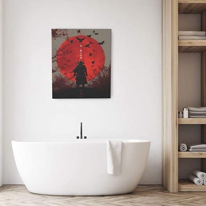 Japanese Armored Samurai Wall Art Modern Japan Warrior Canvas Wall Decor Asian Oriental Bushido Pictures Painting Print Artwork Framed Decorations Gifts for Room Bedroom Office Living Room 20"x24"