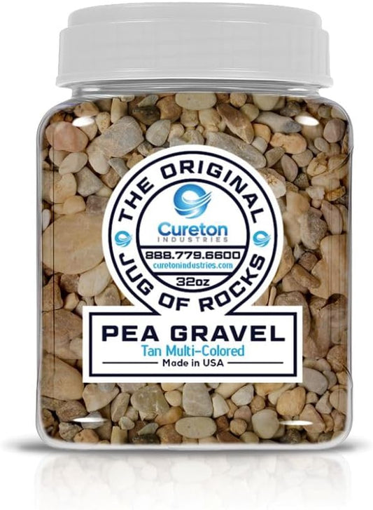 32 oz Jug of Multicolor Tan Pea Gravel, ⅛ - ½ inch Size, for Indoor Outdoor Decor, vase Filler, Candles, Art, Crafts, Aquariums, Fairy Gardens, planters, tablescapes, terrariums