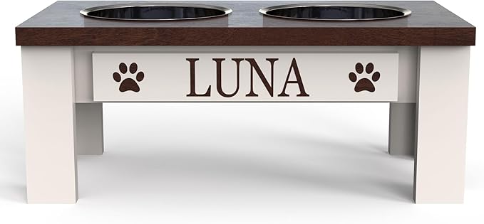 GrooveThis Woodshop Luxury Pet Feeder - Elevated Stand with Stainless Steel Bowls for Small Dogs & Cats, Anti-Slip, Easy Clean, Chic & Durable Design (Small, Dark Walnut)