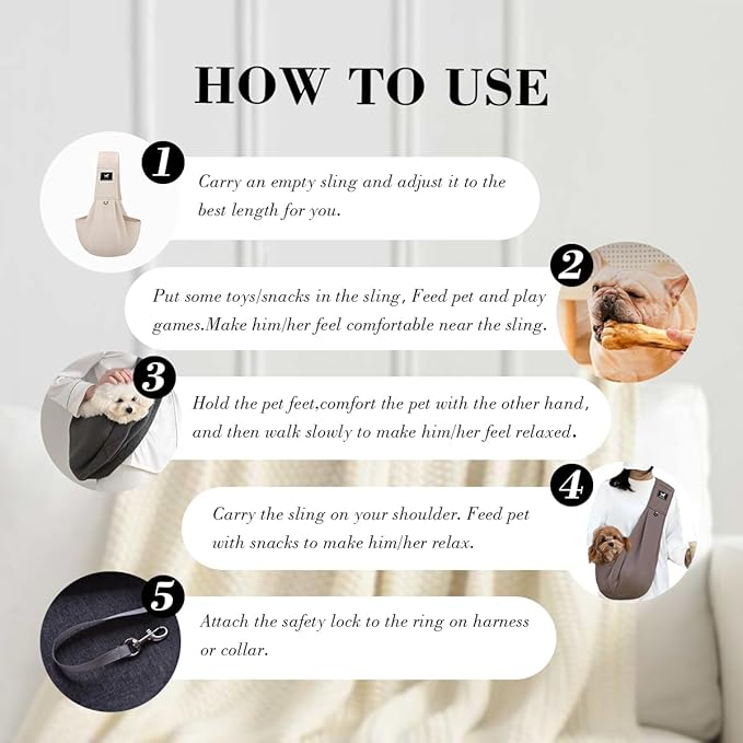 Dog & Cat Carrier Sling, Adjustable Soft Padded Shoulder Puppy Carrier, Hands-Free Dog Carrier Bag with Double Safety Buckles Premium Material for Outdoor Travel (Light Gray, L)