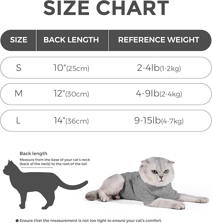 Dotoner Cat Surgery Recovery Suit for Female Male Anti-Licking Pet Surgical Pajamas Long Sleeve Prevent Shedding Cat Spay Recovery Suit&E Collar Alternative Bodysuit for Cats