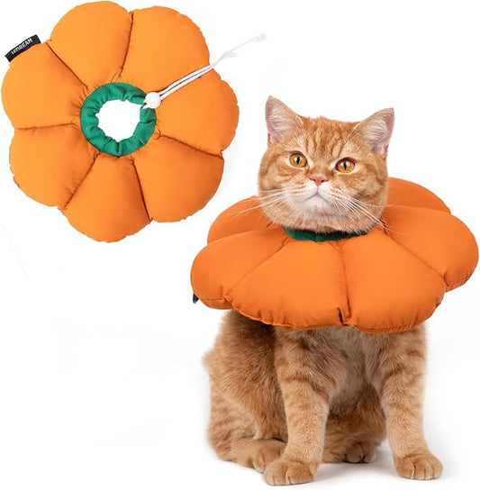 Cute Waterproof Cat Recovery Collar - Anti-Bite Lick Wound Healing Safety Elizabethan Collar - Orange Pumpkin Cat Halloween Costume