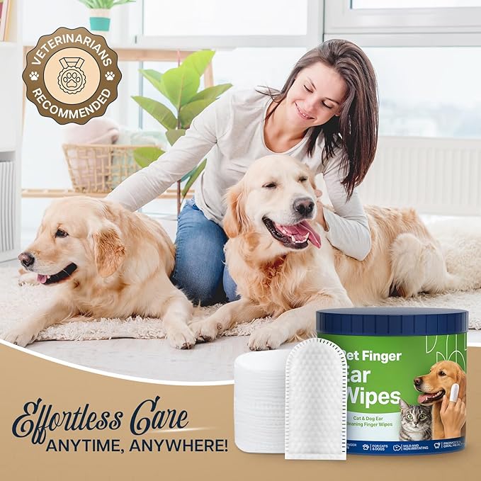 Dog Ear Wipes - 100 Value Pack - Mint Ear Wipes for Dogs, Vet Formulated Pet Ear Wipes for Dogs & Cats – Effective Dog Ear Cleaner for Itch Relief, Wax & Odor