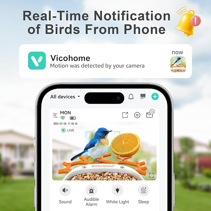birdsnap® MON - Bird Feeder with Camera, 2K Detachable Video Bird Feeder Live with 32GB Card Fruit Fork, AI Identify Feather Species, Auto Record in Backyard, Ideal Gift for Birds Lover