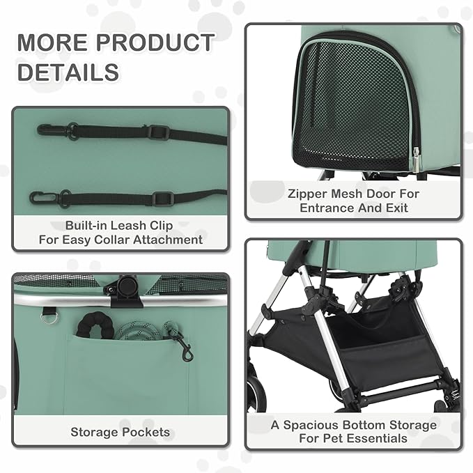 MoNiBloom Pet Stroller for Small/Medium Dogs w/Detachable Carrier & Lightweight Aluminum Frame, Folding Jogging Travel Stroller, Mint Green