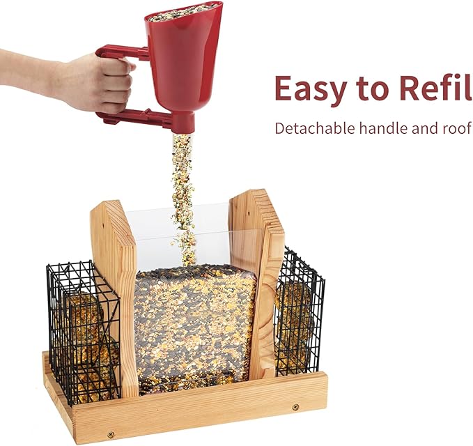 XL Hopper Bird Feeder for Outside - DIY Birdfeeder Kits for Adults to Build - Ranch Feeder W/Suet Cages - Heavy Duty 3/4" Red Cedar - Longtime Durability - 10 Lbs Compacity, 13" Size