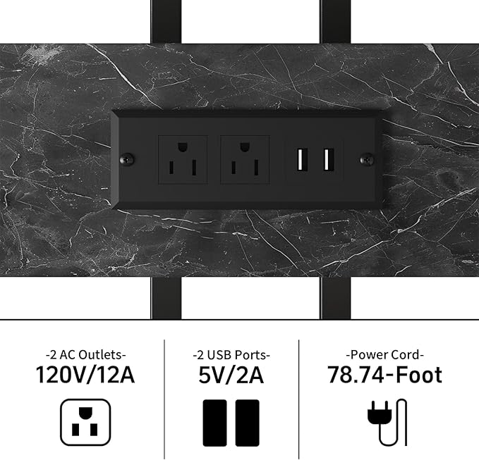 Reinforced 40-50 Gallon Aquarium Stand with Power Outlet | Ultra-Stable 750LBS Capacity Metal Fish Tank Stand for Reptile/Aquatic Setups, 5-Tier Adjustable 37"x19" Steel Shelving System