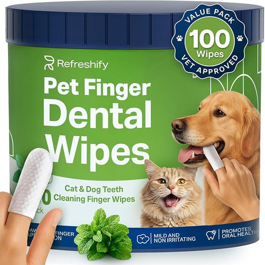 Dog Teeth Cleaning Wipes - 100 Value Pack - Fresh Mint Dog Dental Wipes, Vet Formulated Pet Teeth Cleaning Finger Wipes for Dogs & Cats – Effective Dog Teeth Cleaning, Plaque & Tartar Solution