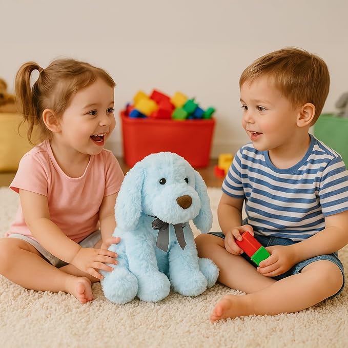 Blue Goldendoodle Furry Poodle Puppy Dog Blue Stuffed Animal Plush Toys for Kids Boys Girls Birthday Bedtime Xmas Gift, 11.8 inches