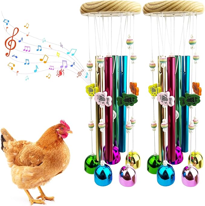 2PCS Chicken Toys for Coop, Multicolor Wind Chime Enrichment Art Hanging Chick Peck Toy with Colorful Bells, Chicken Musical Coop Accessories, Coop Toys for Hens Chicks Poultry Birds Parrots