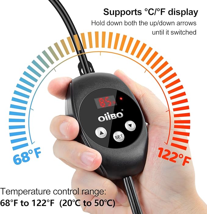 Oiibo Reptile Light Fixture with Dimming Thermostat, 8.5inch Deep Dome Reptile Lamp Fixture, Reptiles Heat Lamp Fixture for UVB Bulb Basking Heat Bulb, Max 150W