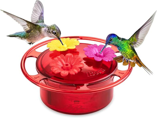 iBorn Handheld Hummingbird Feeders for Outdoors, Hummingbird Hand Feeder 3OZ Mini Bird Feeders for Outdoors,3 Bee Guard Feeding Ports, Silicone Flower, Red (Set of 1)
