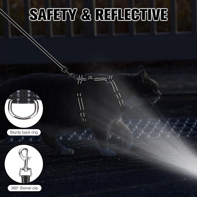 BEAUTYZOO Cat Harness, Escape Proof Cat Leash and Harness Set for Walking, Soft Breathable Vest Harness with Safety Neck Adjustable, Reflective Easy-Control Kitten Harness for Cats (Bee Design)