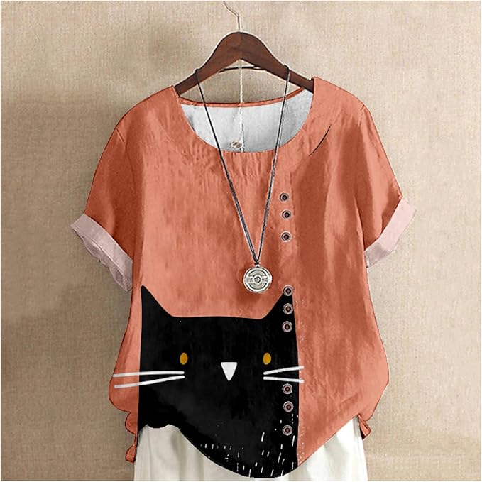 Japanese Print Women Summer Shirts Flower Bird Graphic Plus Size Tunic Tops Crewneck Short Sleeve Blouses