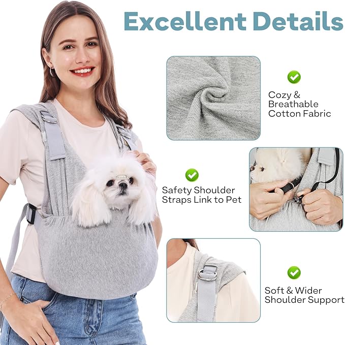 Supet Dog Carrier Sling for Small Dogs, Hands Free Cat Sling Carrier Chest, Soft Cotton Pet Sling Carrier, Adjustable Dog Front Carrier, Reducing Back Neck Shoulder Stress