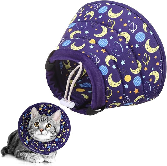 KOOLTAIL Cat Cone Collar, Adjustable Soft Comfortable Cat Recovery Collar to Stop Licking, Foldable Donut Water Resistant Pet Cone for Small Large Cats Kittens After Surgery Star M