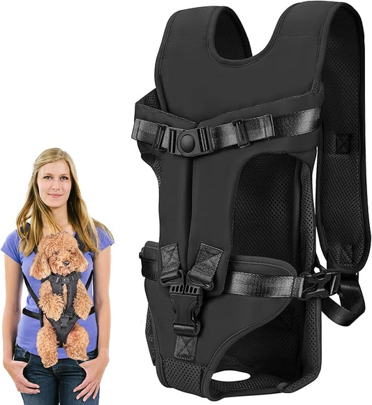 Pet Carrier Backpack, Adjustable Front Dog Carrier, Legs Out Dog Chest Carrier, Dog Back Pack for Small Medium Dogs Cats Puppies and Rabbits Hiking Camping (Black, Medium)