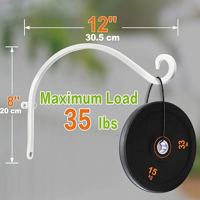 Bird Feeder Hanger: 12-Inch Wall-Mounted Plant Bracket Outdoor - 2 Pieces White Plant Hooks for Hanging Flower Baskets