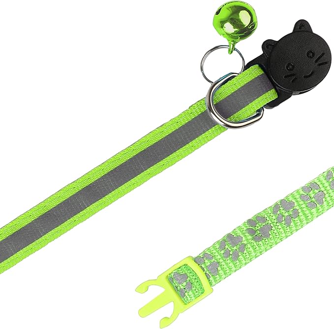 BANMODER 2 Pack Reflective Cat Collar Breakaway with Bell,Personalized Kitten Collars,Adjustable Safety Buckle Collar for Male Cats Girls & Boys (Light Green)