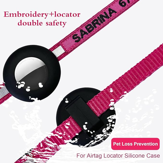 Airtag Cat Collar, Personalized Nylon Breakaway Cat Reflective Collar Embroidered with Pet Name and Phone Number with Waterproof Airtag Holder Case and Bell (with Silicone Airtag Protective Case)
