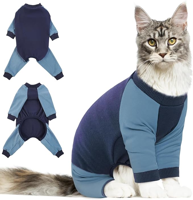 DENTRUN Cat Recovery Suit, Kitten Hair Sticky Onesie, Surgical Cone Alternative Shirts for Female Male Cat Recovery After Surgery, Cat Hair Spreading Prevent Clothes Pajama Apparel for Cats Only