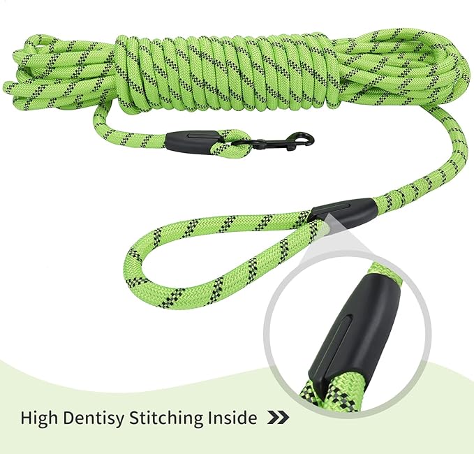 Long Dog Leash for Training 30Ft-Reflective Nylon Rope with Swivel Hook-Recall Agility Lead for Large Small Medium Dogs Outside Walking Hiking-Green