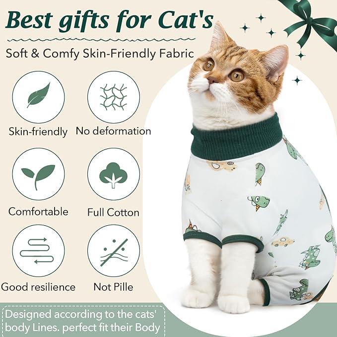 DENTRUN Cat Surgery Recovery Suit Female Male Soft Onesie, Kitten Surgical Collar Cone Alternative Shirt, Abdominal Wounds Anti-Licking Pajama for Small Pets Spay, Cat Body Suit Post Surgery