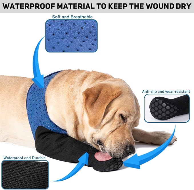 COODEO Dog Socks to Prevent Licking Paws, Healing Boots & Paw Protectors with Non-Slip Bottoms for Wound Protection, Waterproof Sleeve Shoes for Licking（Blue，XL_Left