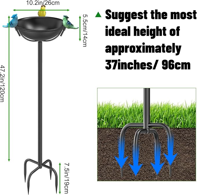 Outdoor 55In Metal Bird Bath for Outside, Cast Iron Tall Birdfeeder Birdbaths Bowl with 3 Resin Bird Statue Decorative, Bird Feeders for Outdoor Yard Lawn Patio Decor Black