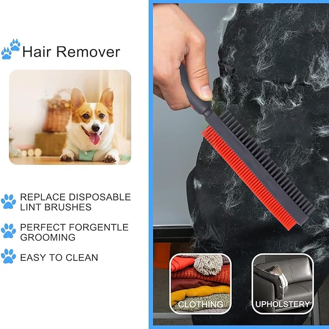 Rubber Pet Hair Removal Brush for Couch Clothes Dog Cat Pet Hair Carpet, Also Used as Dog Cat Bath Brush with Massage Effect (orange)