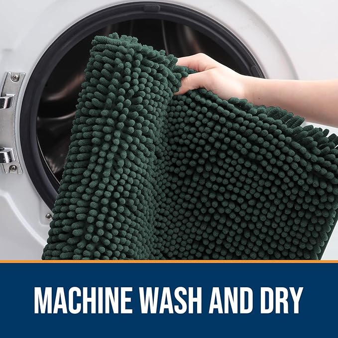 OLANLY Dog Door Mat for Muddy Paws 24x16, Absorbs Moisture and Dirt, Absorbent Non-Slip Washable Doormat, Quick Dry Chenille Mud Mat, Entry Indoor Entryway Carpet for Inside Floor, Blackish Green