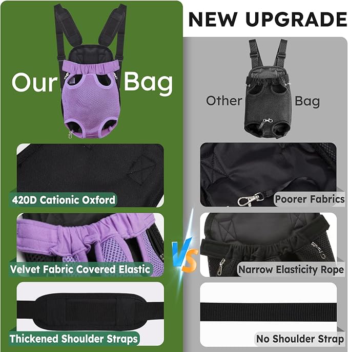 Pet Carrier Backpack, Hands-Free Adjustable Dog Front Carrier Legs Out & Easy-Fit Dog Backpack Carrier for Hiking Camping Traveling Cycling for Small Dogs and Rabbits (Large, Purple)