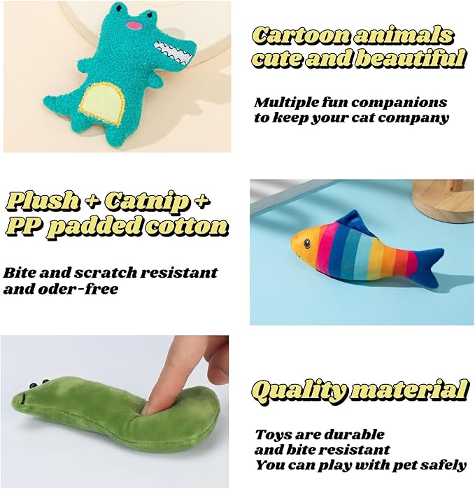 Catnip Toys for Indoor Cats - 6 Pack Organic Plush Kicker Toys, Bite-Resistant Cute Funny Toys for Play & Enrichment from Kittens to Senior Cats