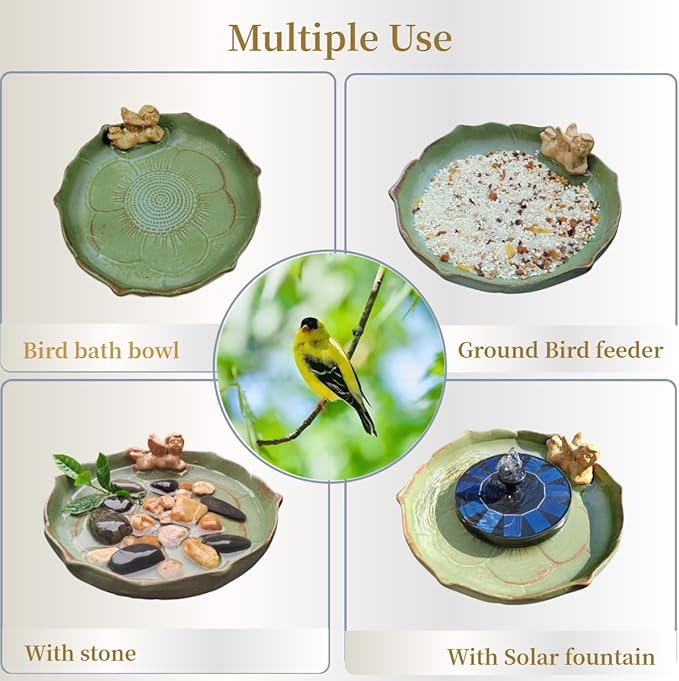 Ceramic Ground Bird Bath Bowl for Outside, BirdBath Bowl Only, Ground Bird Feeders and birdbath for Outdoors, Tabletop，Balcony and Garden