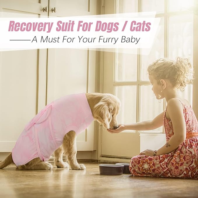 Kuoser Dog Surgery Recovery Suit, Anti Licking Pet Surgical Suit for Dogs Male Neuter, Female Dog Surgery Suit for Spay Subsititute E-Collar Cone, Dogs Body Suits After Surgery Pink Tie Dye L