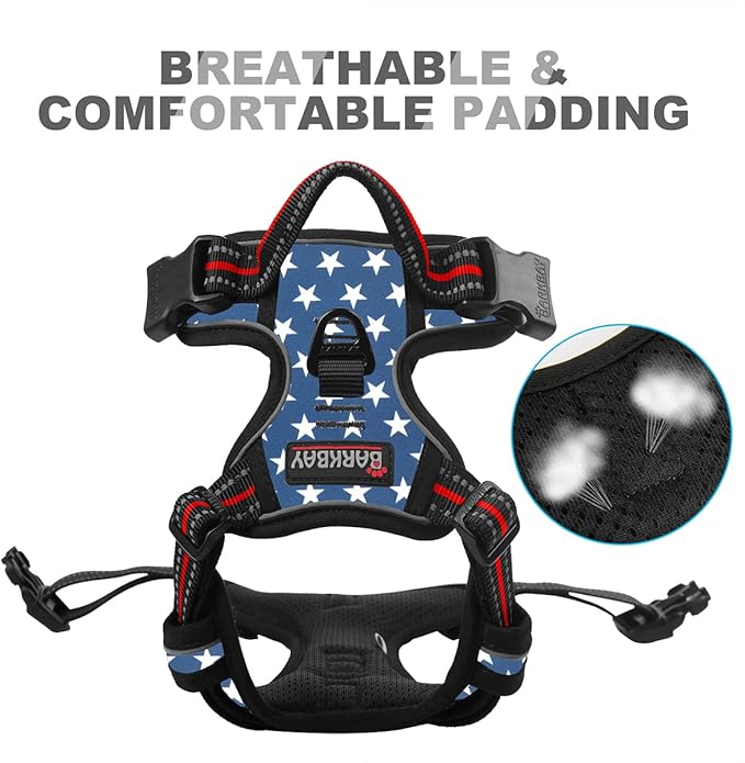BARKBAY No Pull Dog Harness Front Clip Heavy Duty Reflective Easy Control Handle for Large Dog Walking(Star,M)