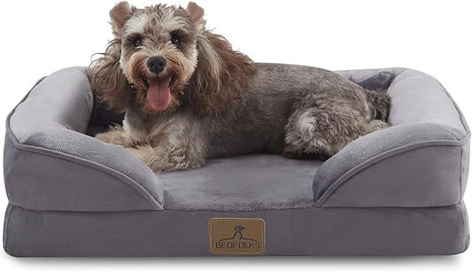 Bedfolks Orthopedic Dog Bed, Waterproof Dog Sofa Bed for Small Dogs & Cats, Egg Foam Pet Couch Bed with Removable Washable Cover and Nonslip Bottom, Dark Grey