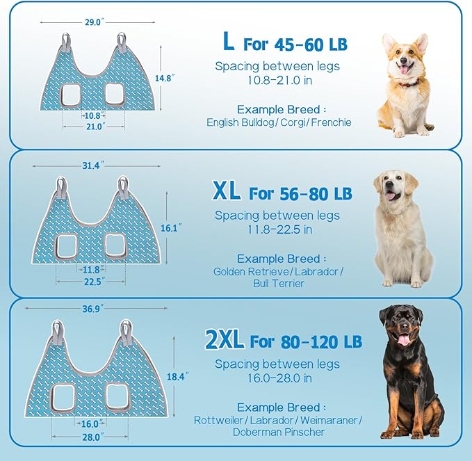 Supet Dog Grooming Hammock Harness for Dogs Cats, Relaxation Pet Nail Clipper Hammock, Restraint Dog & Large Animal Leashes Sling for Groomingk for Nail Trimming (Coral Blue, 2XL)