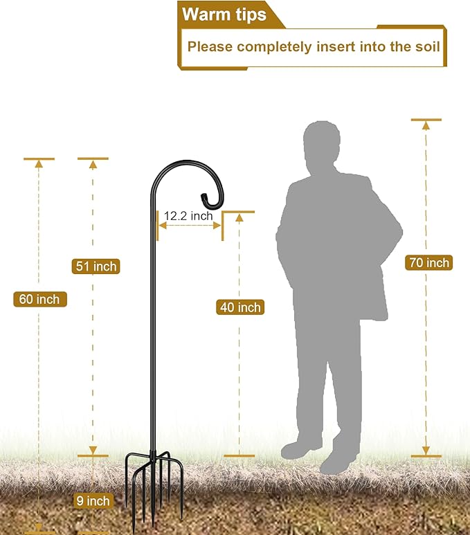 Shepherd Hook 60 Inch Tall Heavy-Duty Metal Garden Hanging Pole Stake for Bird Feeder Pole Plant Baskets, Black (1 Pack).