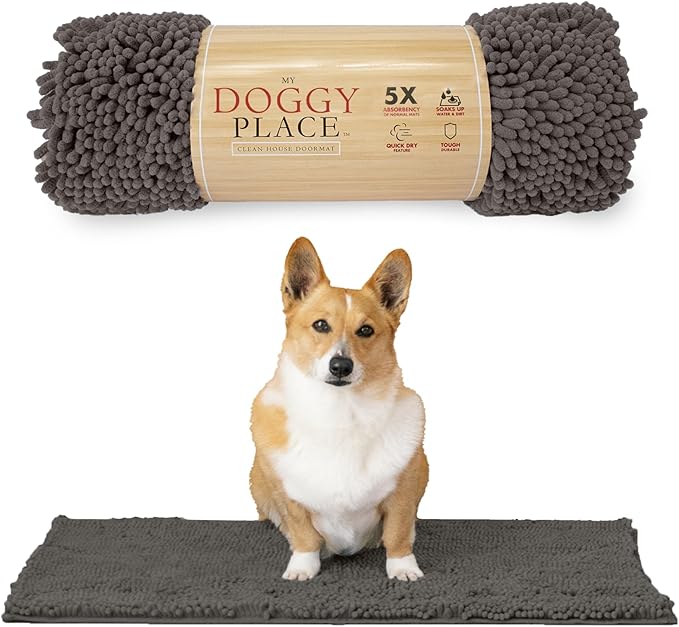 My Doggy Place Microfiber Dog Mat for Muddy Paws, 31" x 20" Ash - Absorbent and Quick-Drying Dog Paw Cleaning Mat, Washer and Dryer Safe - Non-Slip Rubber Backed Dog Floor Mat, Medium