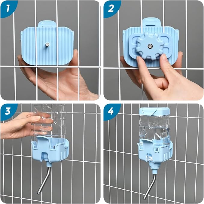 Vannon Small Animal Water Dispenser for Cage, 25oz Auto Feeding Crate Water Bottle for Rabbit, Chinchilla, Ferret, Guinea Pig, Squirrel, Hedgehog, Pet Nozzle Diameter: 10mm, BPA Free, Blue