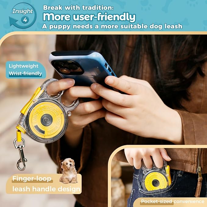 10ft Retractable Dog Leash for Small Dogs, Puppies, and Cats, 360° Tangle-Free, One-Handed Brake, Applicable to Pets of Small Size