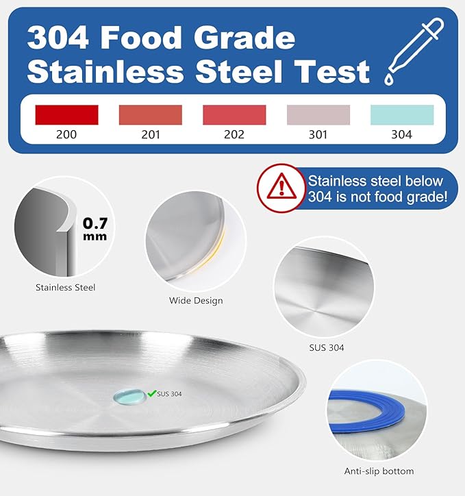 Supet Whisker Frinendly Cat Plates for Wet and Dry Food, Cat Bowls with Non-Slip Bottom, 304 Stainless Steel Flat Wide Shallow Dishes for Indoor Kitten (2Pcs)