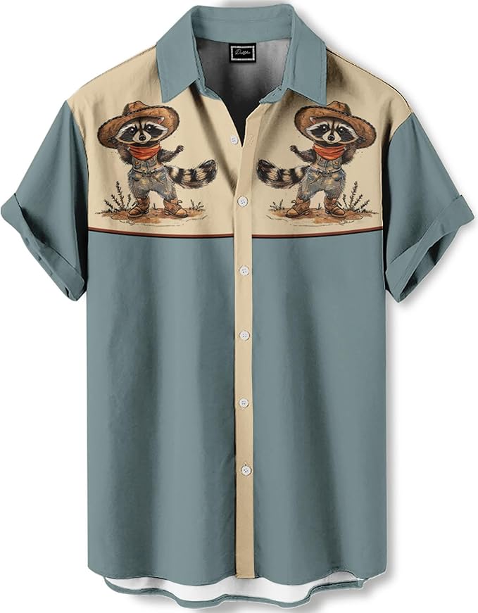 Men’s Hawaiian Shirt Western Cowboy Symmetrical Print Short Sleeve Button Down Casual Beach Holiday Summer Shirt